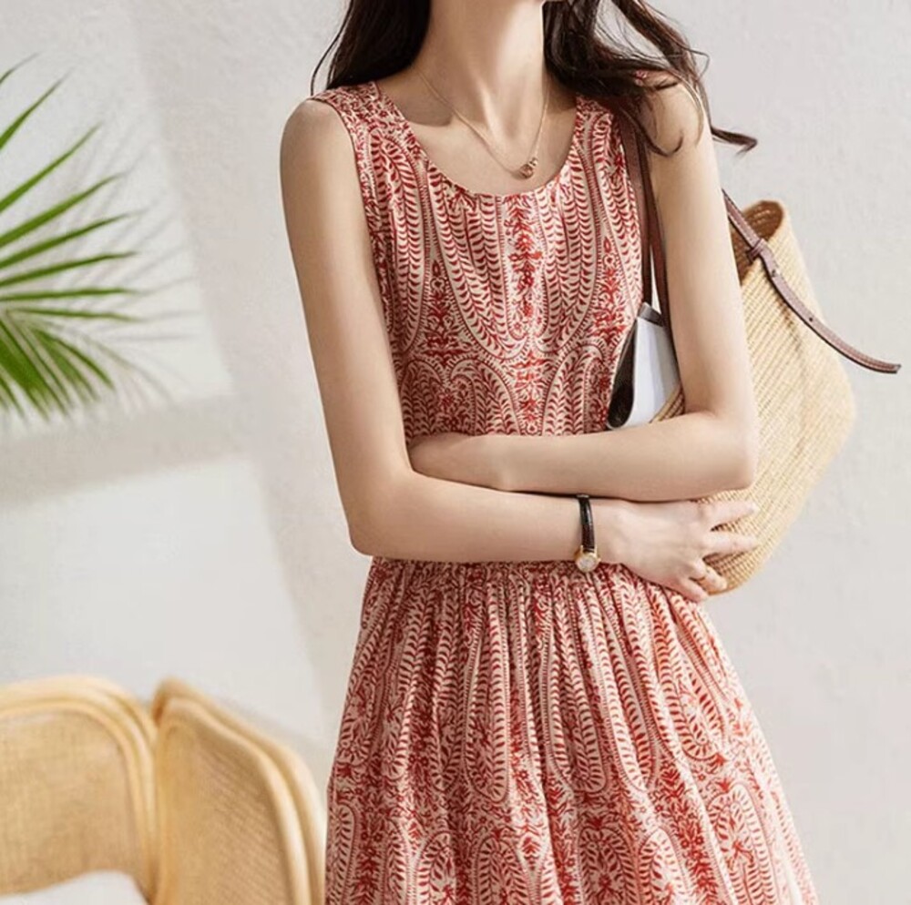 イエベ春/イエベ秋服　シルキーコットンノースリーブワンピース