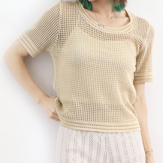 イエベ服　透かし編みサマーニット レディースTシャツ（イエベ春・イエベ秋向け）