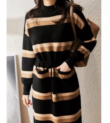 イエベ服　ポケット付きボーダーニットワンピース（イエベ秋向け）