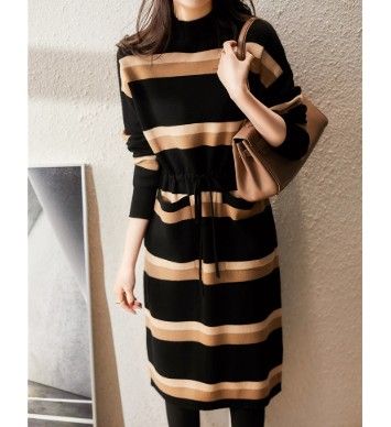 イエベ服　ポケット付きボーダーニットワンピース（イエベ秋向け）