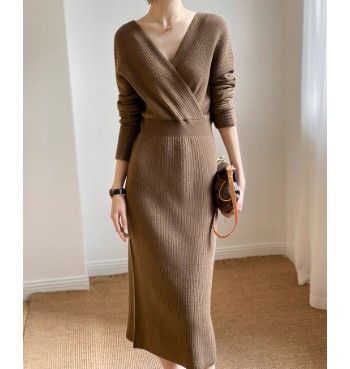 イエベ服　ウエスト痩身クロスネックドレスワンピース（イエベ春向け・イエベ秋向け）