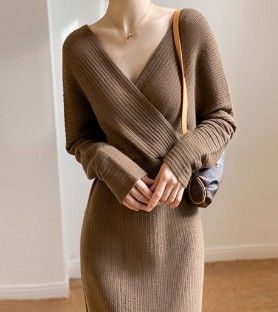イエベ服　ウエスト痩身クロスネックドレスワンピース（イエベ春向け・イエベ秋向け）