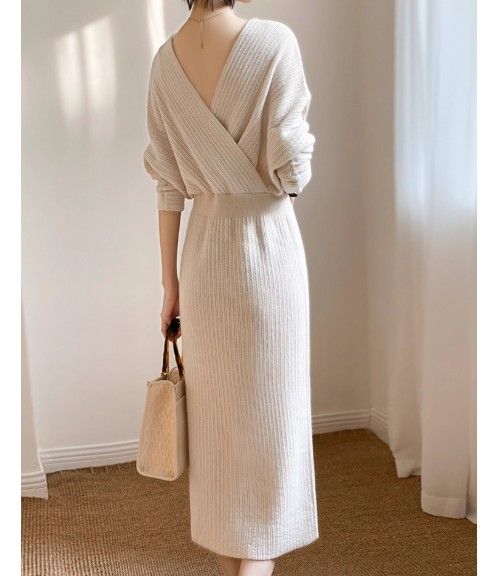 イエベ服　ウエスト痩身クロスネックドレスワンピース（イエベ春向け・イエベ秋向け）