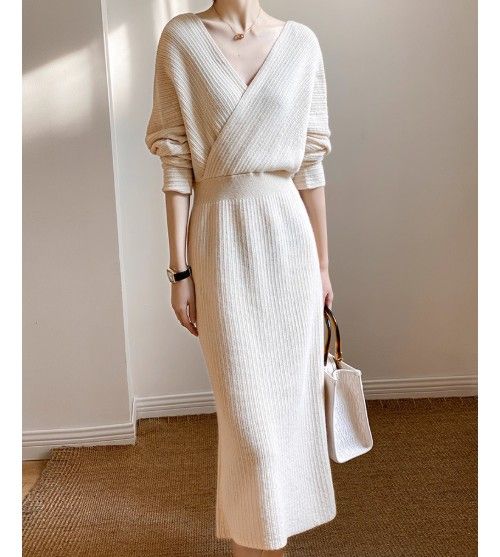 イエベ服　ウエスト痩身クロスネックドレスワンピース（イエベ春向け・イエベ秋向け）