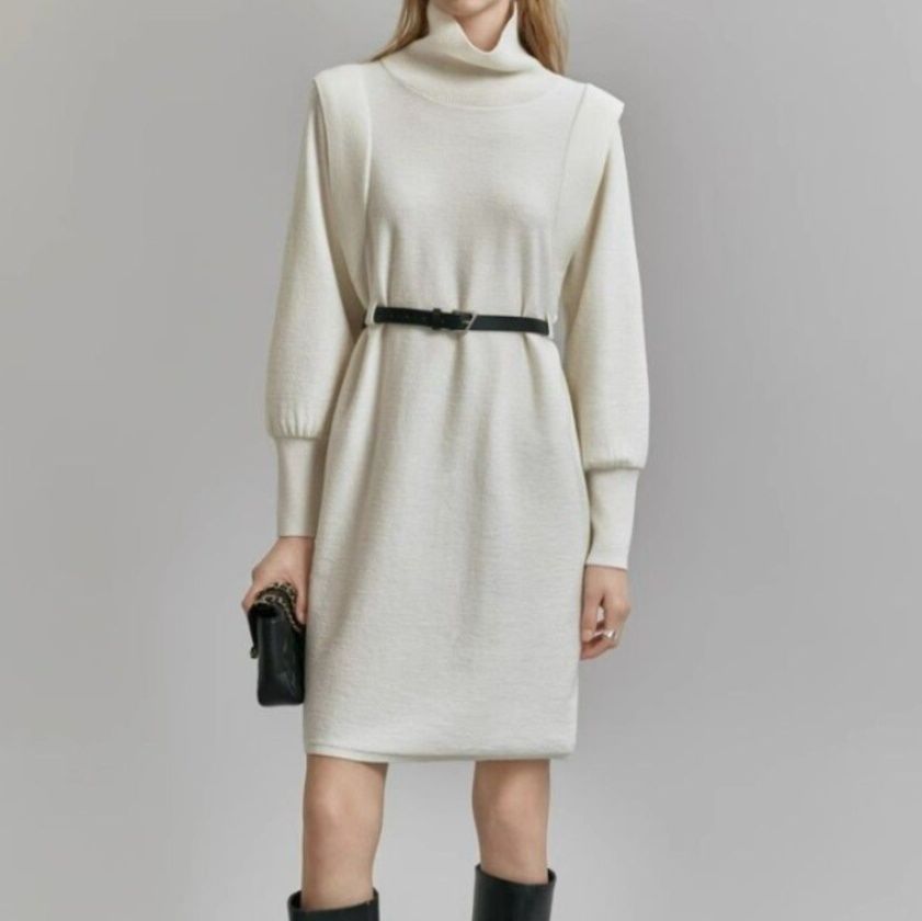 イエベ春/イエベ秋服　タートルネックニットワンピース 