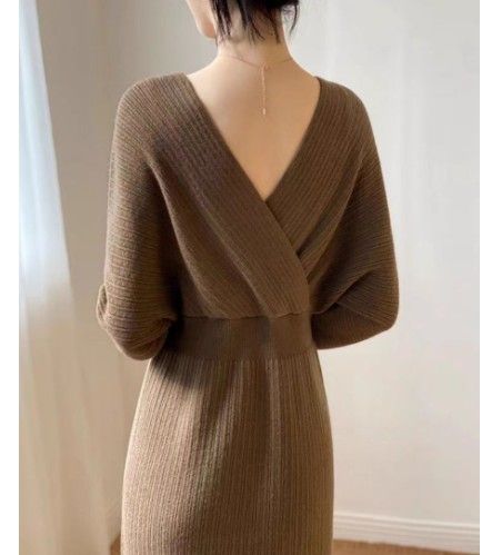 イエベ春/イエベ秋服　ウエスト痩身クロスネックドレスワンピース 