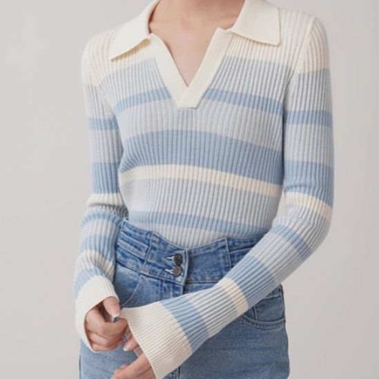 イエベ服　襟付き横縞リブニット（イエベ春向け）