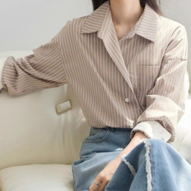 イエベ春/イエベ秋服　ストライプルーズシャツ 