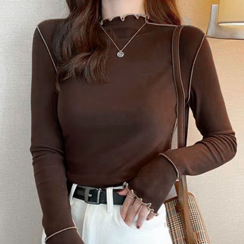 イエベ春/イエベ秋服　配色パイピング ニット 微起毛 暖か インナー