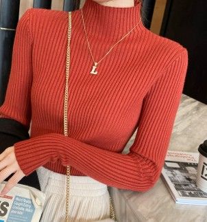 イエベ春/イエベ秋服　リブ編みプチハイネックニットトップス