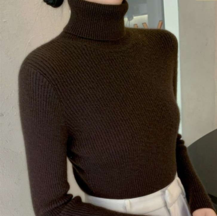 イエベ春/イエベ秋服　リブ編みタートルネックセーター