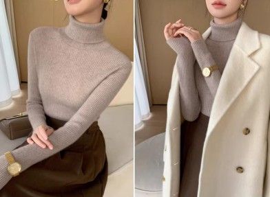 イエベ春/イエベ秋服　リブ編みタートルネックセーター