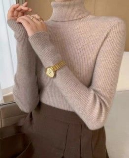 イエベ春/イエベ秋服　リブ編みタートルネックセーター