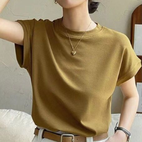 イエベ春/イエベ秋服　定番 無地 フレンチ袖 半袖 Tシャツ