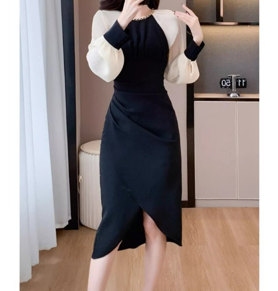 イエベ秋服　バイカラーワンピース
