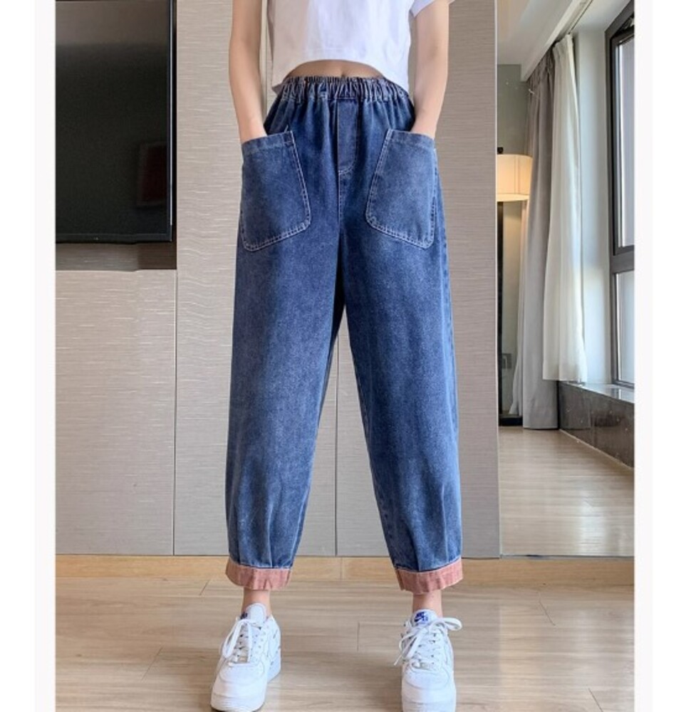 イエベ春/イエベ秋服　ロールアップ バギー デニムパンツ