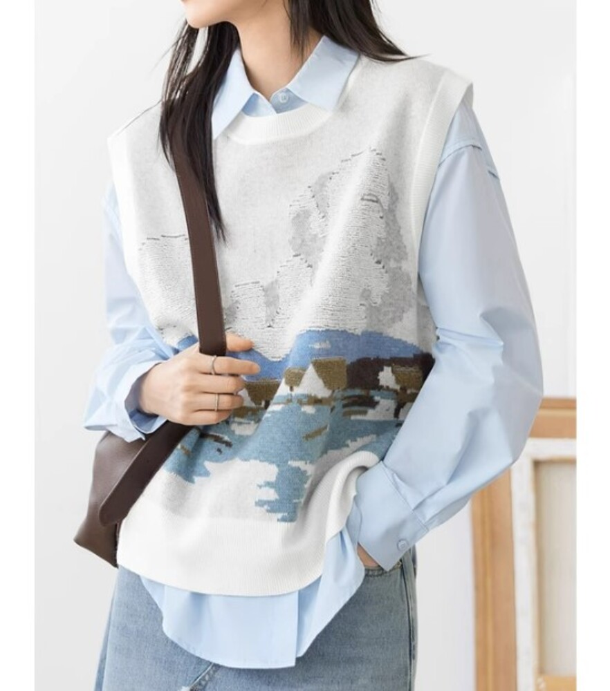 イエベ春服　グラフィックニットベスト