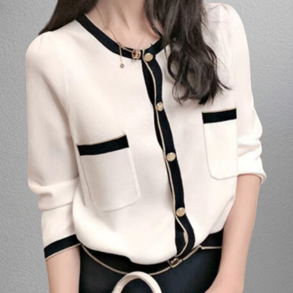 イエベ春/イエベ秋服　バイカラーニット ラウンドネック