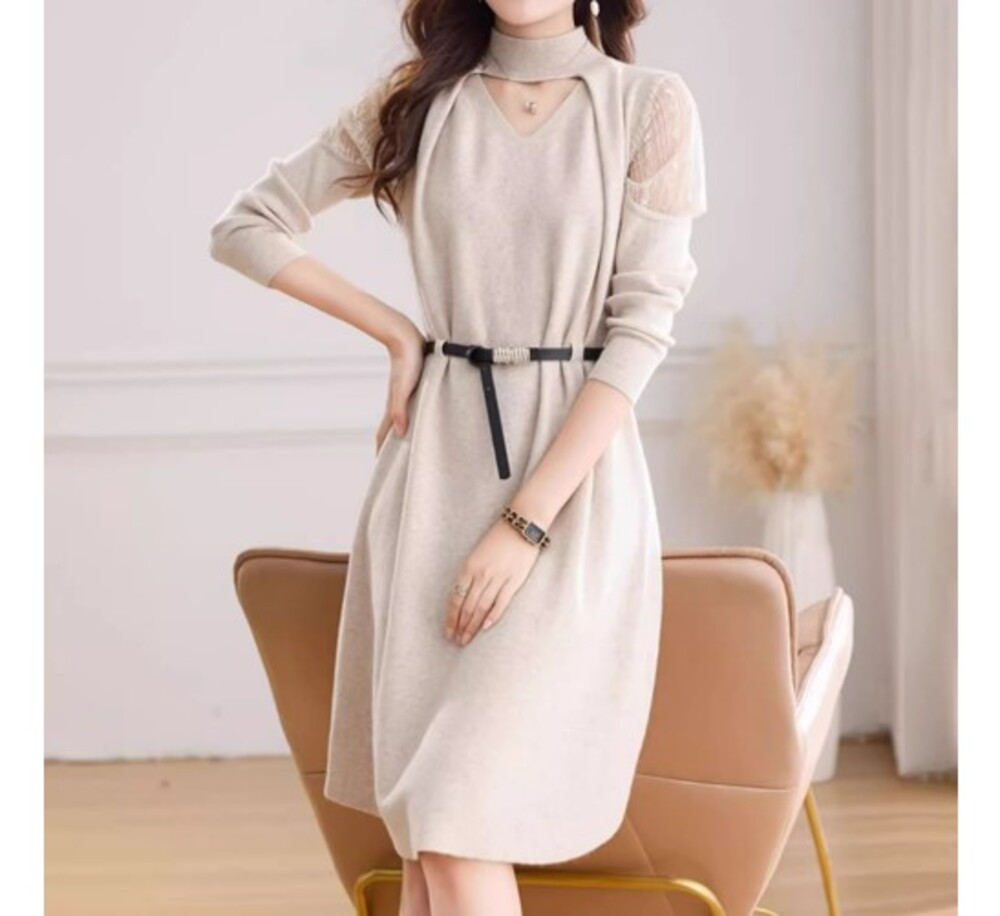 イエベ春/イエベ秋服　胸開き Aラインワンピース