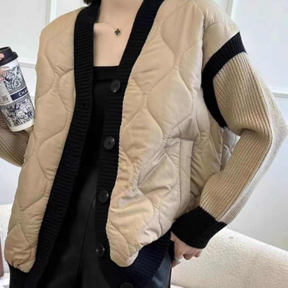イエベ春/イエベ秋服　ニットドッキングキルティングコート