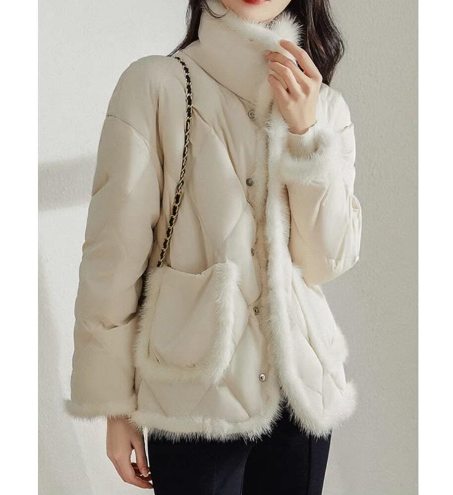 イエベ春/イエベ秋服　ファーパイピング キルティング コート