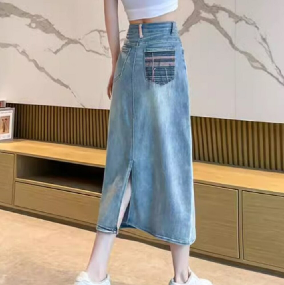 イエベ春/イエベ秋服　ハイウエストデニムロングスカート