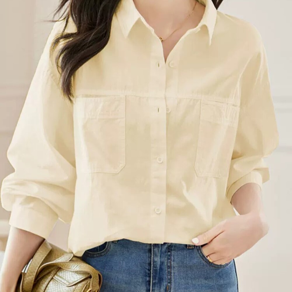 イエベ春/イエベ秋服　切り替えダブルポケットシャツ