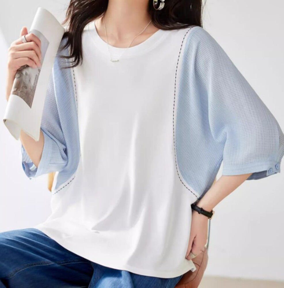 イエベ春服　切替バイカラーTシャツ