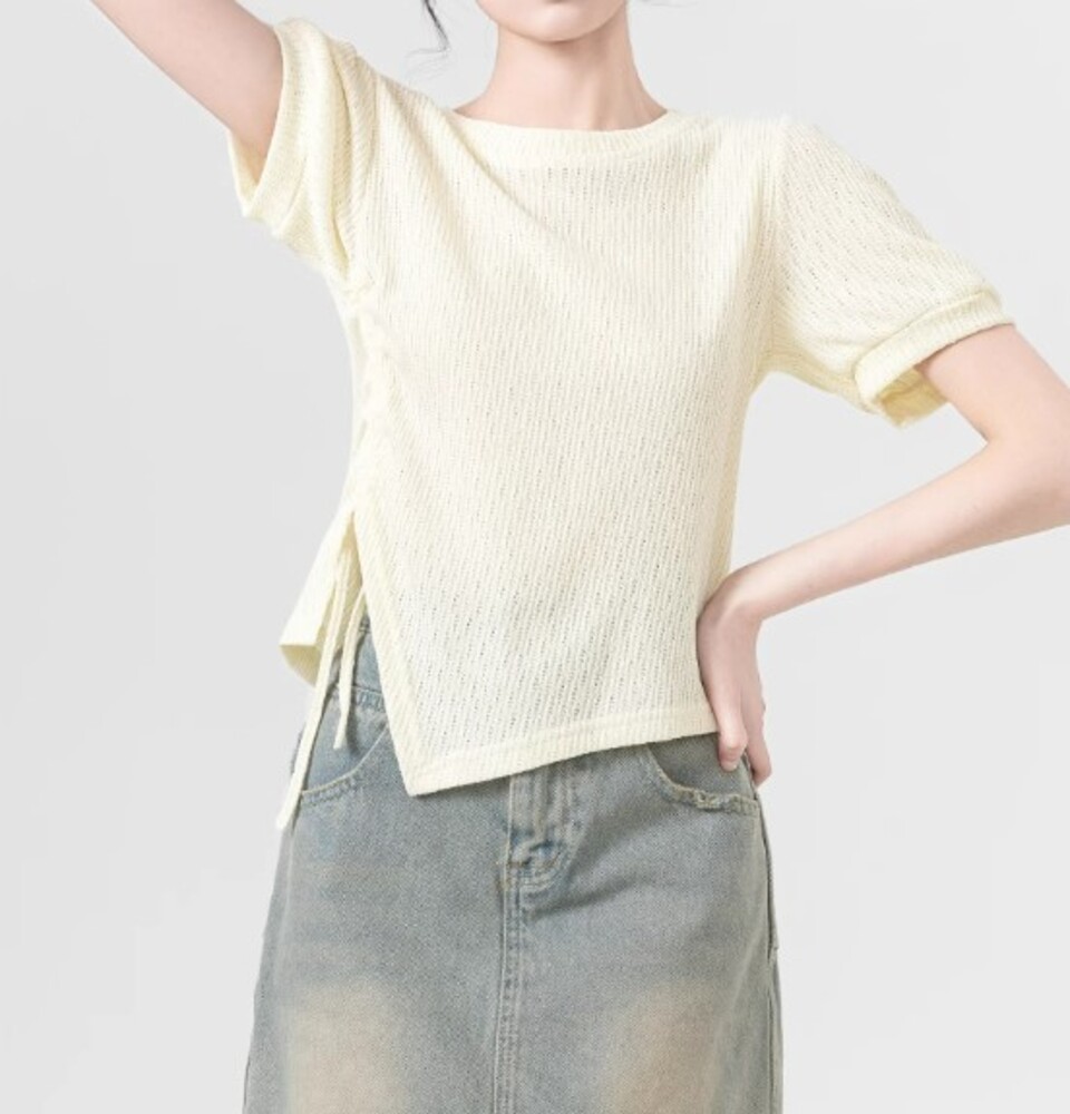 イエベ春服　アシンメトリー クロップドT