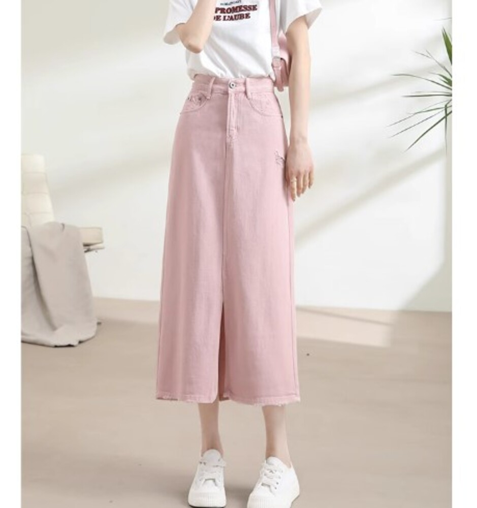 イエベ春/イエベ秋服　センタースリットデニムスカート