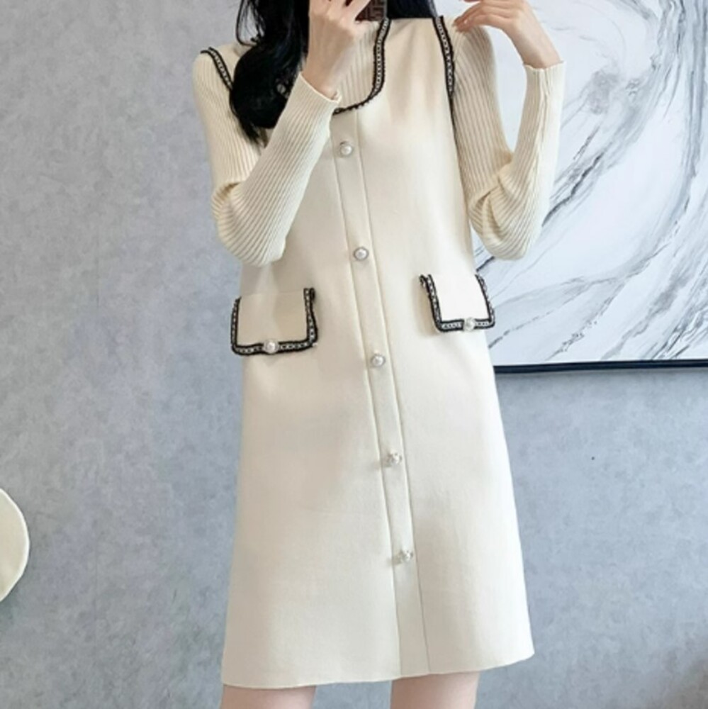 イエベ春/イエベ秋服　韓国風ニットミニワンピース
