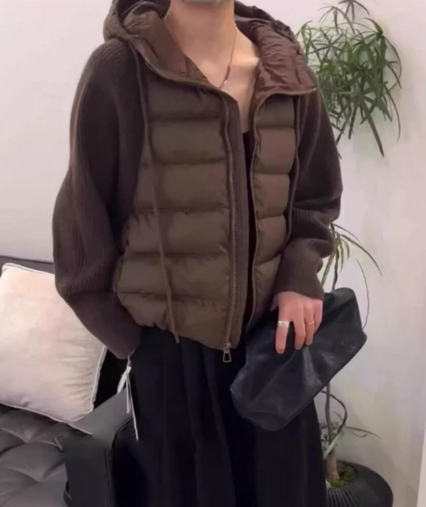 イエベ春/イエベ秋服　異素材ミックスニットスリーブジャケット