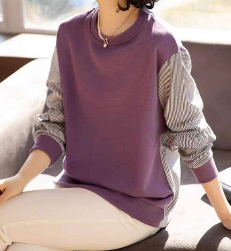 イエベ春/イエベ秋服　重ね着風 ドッキング フレア裾 裏毛トレーナー