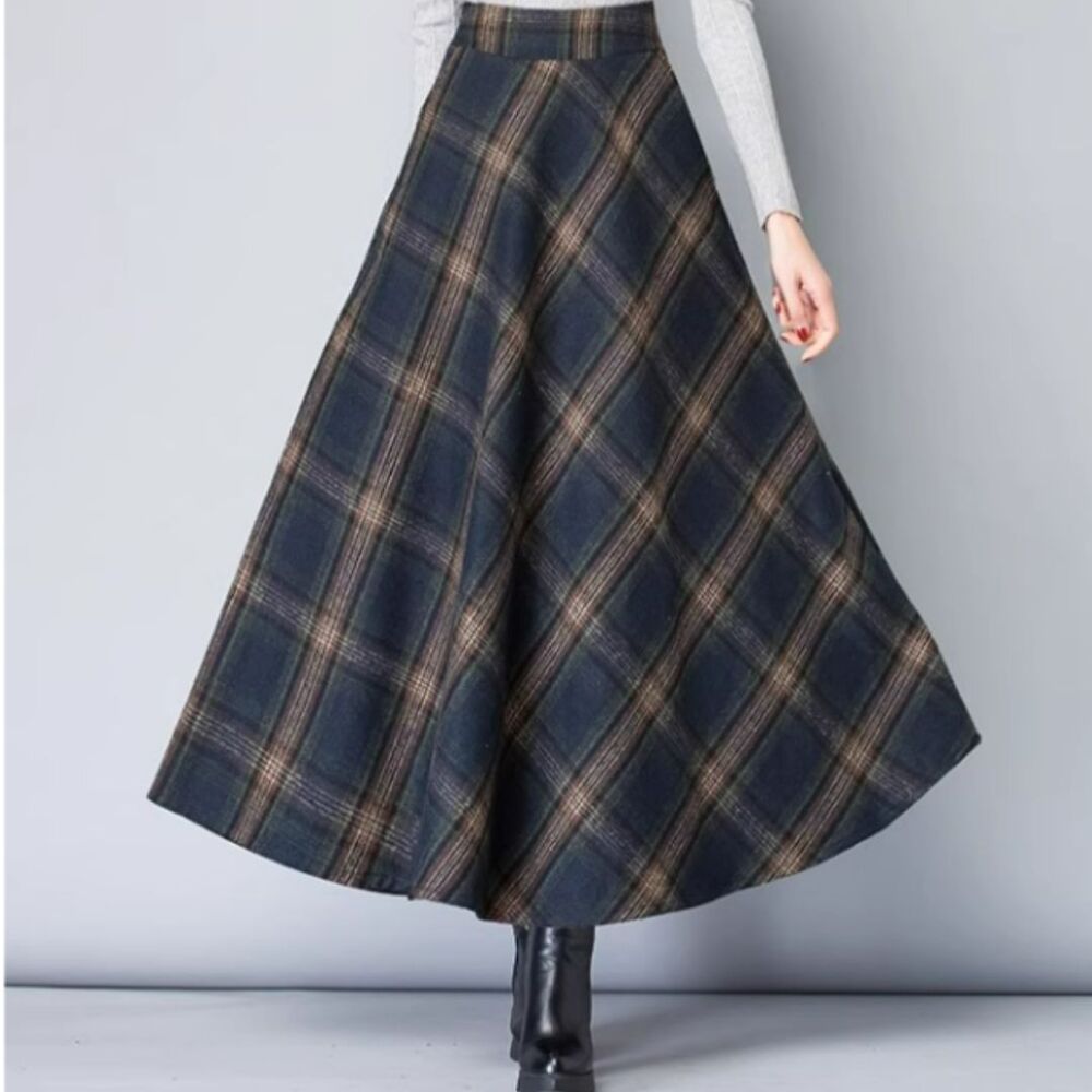イエベ秋服　チェック柄 Aライン ロングスカート