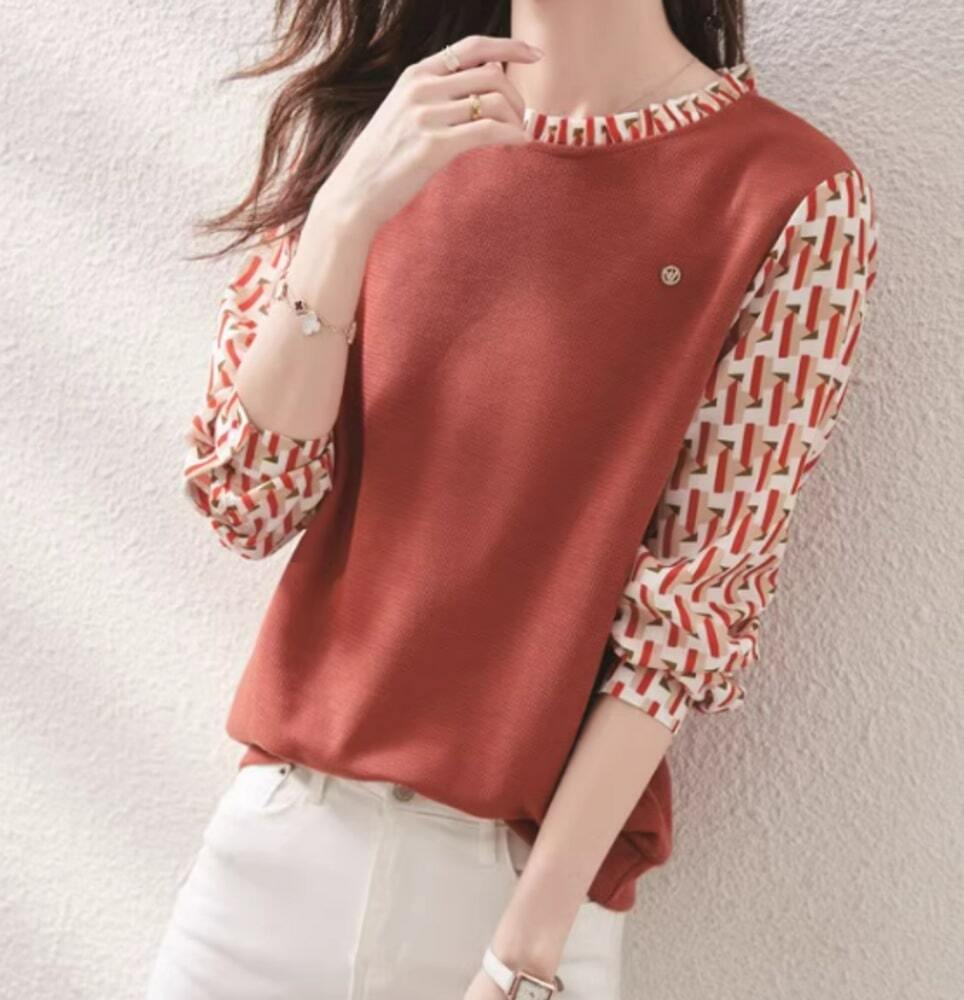 イエベ秋服　ドッキング ラウンドネック ブラウス