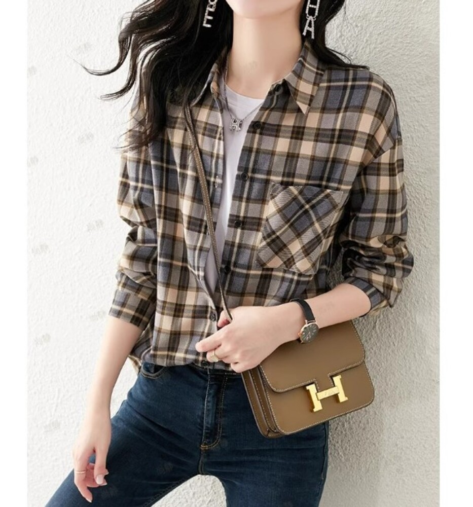 イエベ秋服　チェック柄シャツ