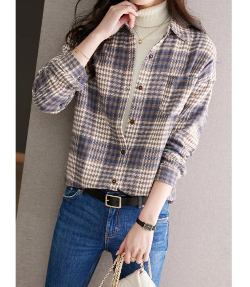 イエベ春/イエベ秋服　オーバーサイズ チェック柄シャツ