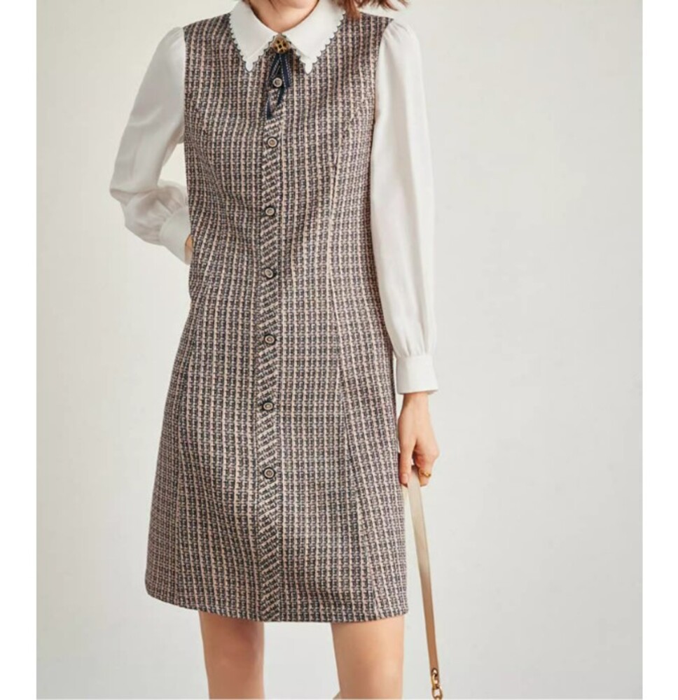 イエベ春/イエベ秋服　ドッキングチェック柄ワンピース