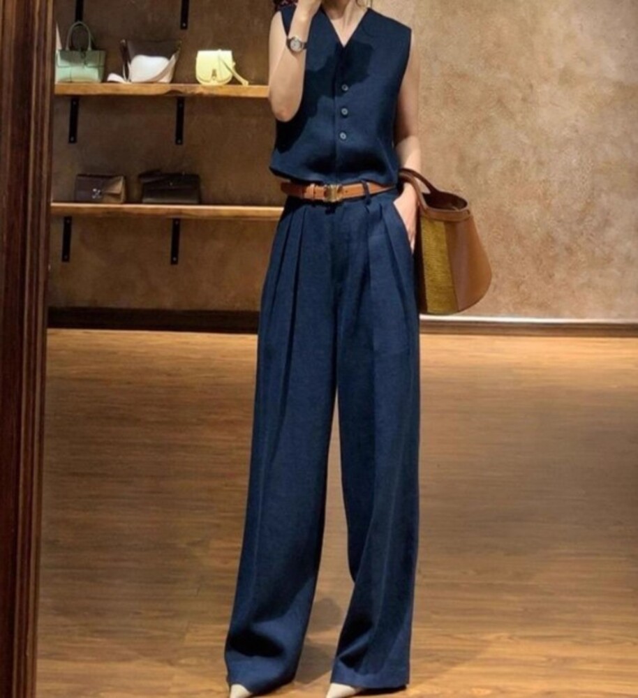 イエベ春/イエベ秋服　セットアップ ベスト+タックパンツ セット