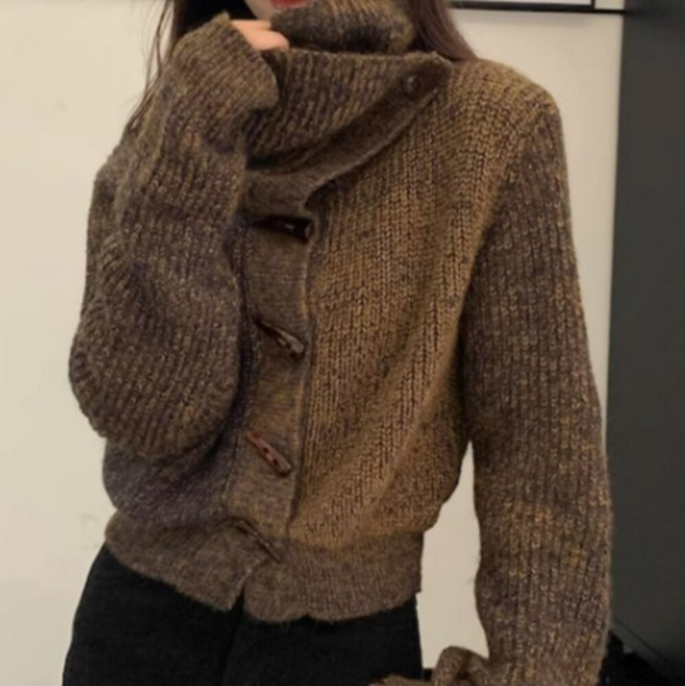 イエベ春/イエベ秋服　ボリュームカラーニットショートカーディガン