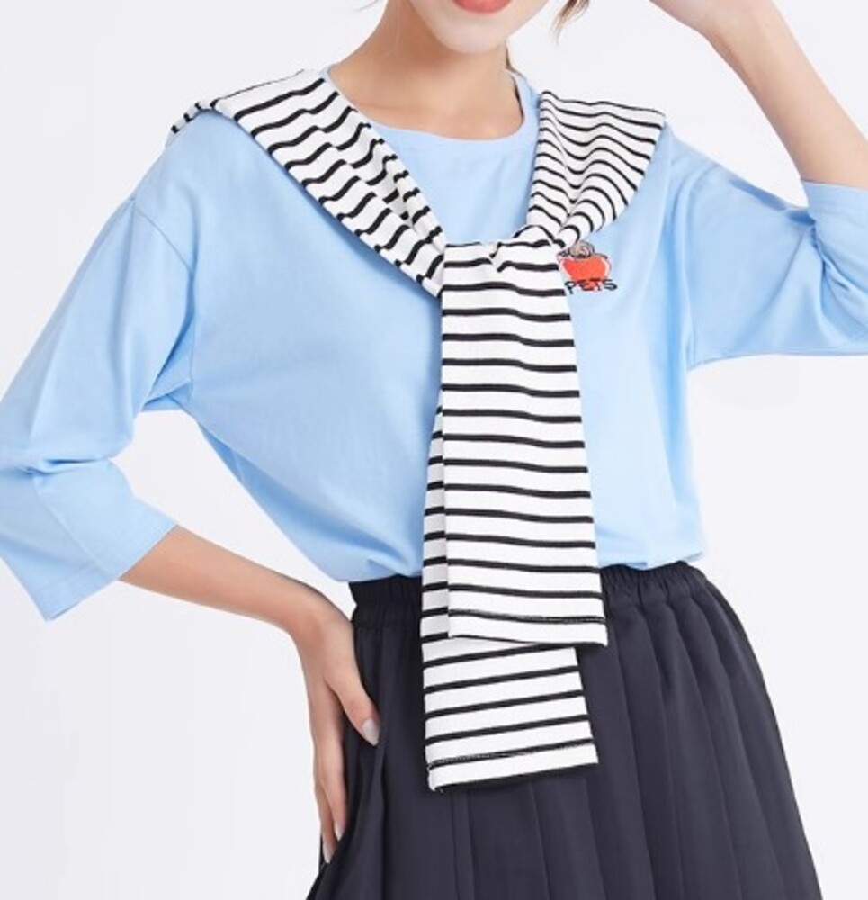 イエベ春/イエベ秋服　きれいめ ボーダー柄 ニットショールケープ 羽織り