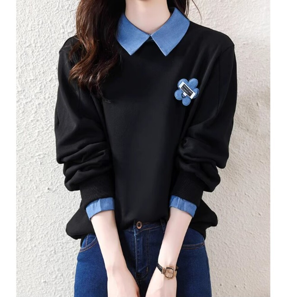 イエベ秋服　きれいめ 折り襟付き 裏毛トレーナー きちんと見え