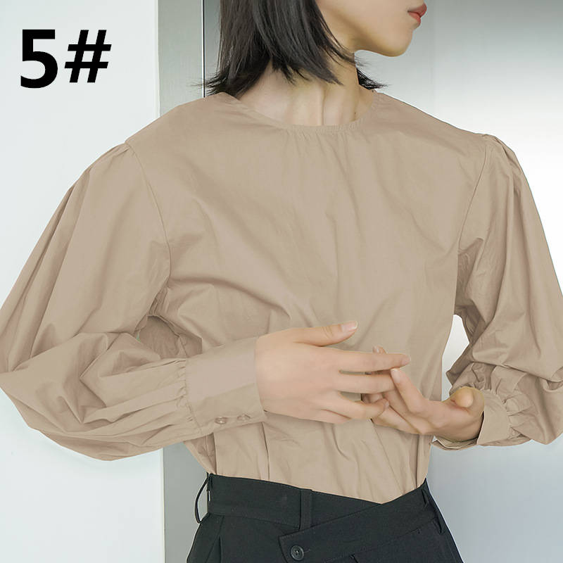 全5色 長袖パフスリーブブラウス 丸首 体型カバー 大人可愛い
