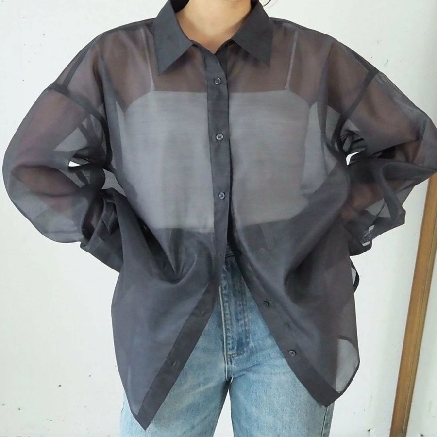 ブラウス 透け感シアーオーバーサイズブラウス