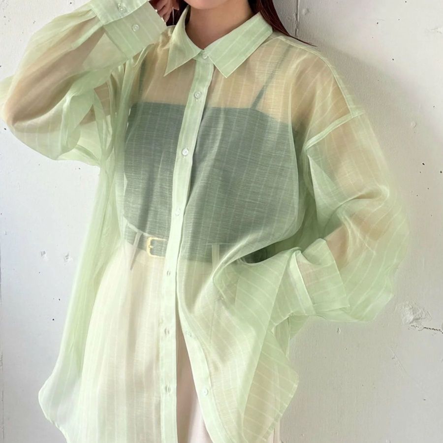 ブラウス 透け感シアーオーバーサイズブラウス