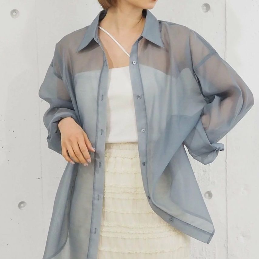 ブラウス 透け感シアーオーバーサイズブラウス