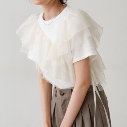 ブラウス 優美フリルレイヤード半袖ブラウス