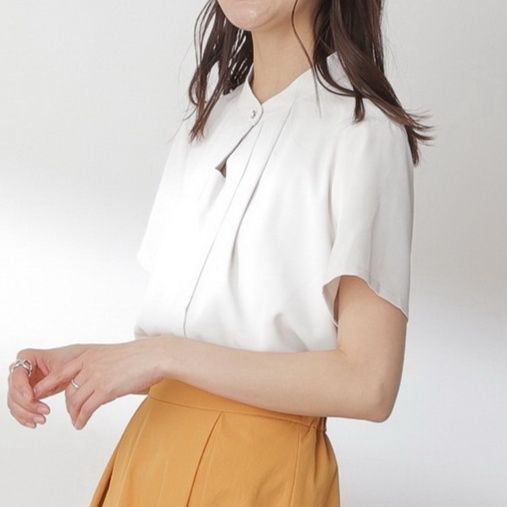 ブラウス 上品プリーツスタンドカラーブラウス