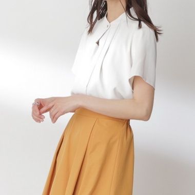 ブラウス 上品プリーツスタンドカラーブラウス