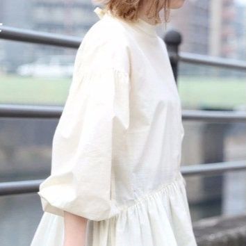 ブラウスラウンドネック パフスリーブ ブラウス 
